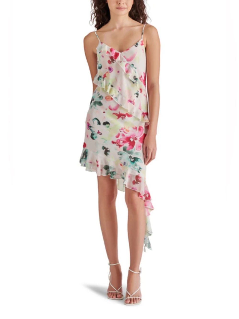 Steve Madden Women's Carmenita Asymmetric Ruffles Floral Dress size L NWT